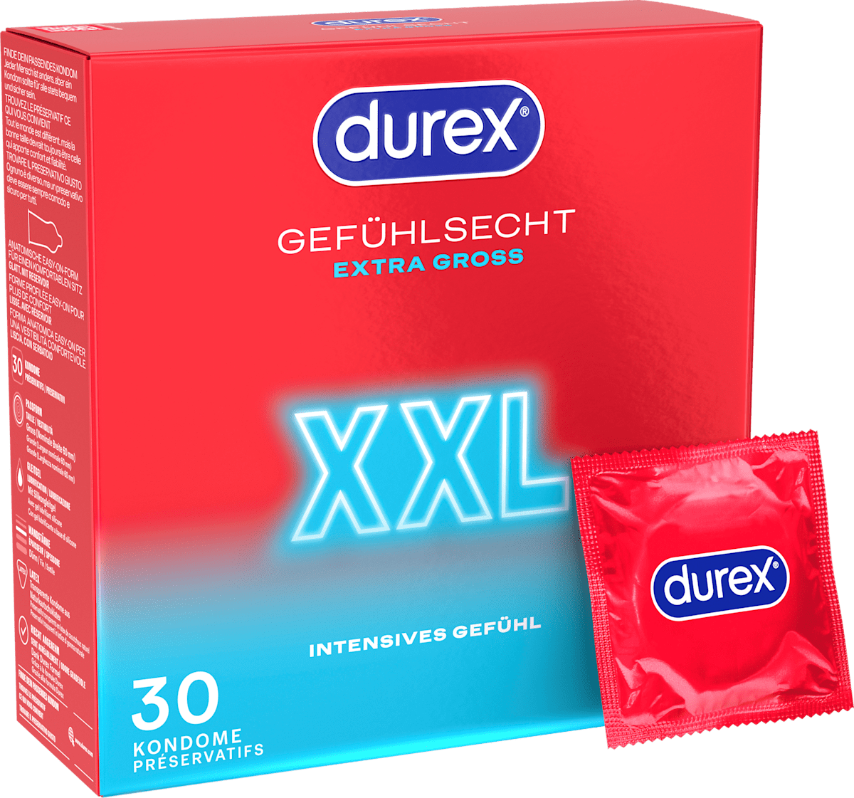 Kondome Gefühlsecht Extra Groß XXL, Breite 60mm Durex